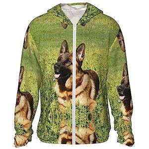 Duitse Herder Hond Zonnebescherming Hoodie Lange Mouw Outdoor Atletische Lichtgewicht Jas voor Vissen Wandelen, Zwart, XX-Large