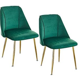 GEIRONV Metalen benen Dining Chair Set van 2, 51 × 49 × 78 cm Fluwelen zitting en rugleuningen Kantoorstoel Keuken Slaapkamer Lounge Chair Eetstoelen (Color : Green, Size : Golden Legs)