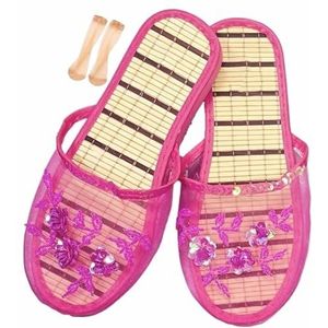 Chinese Mesh Slippers Voor Vrouwen, Vrouwen Bloemen Ademende Mesh Chinese Sandaal Slippers Met Sokken (Color : Pink, Size : 36 EU)