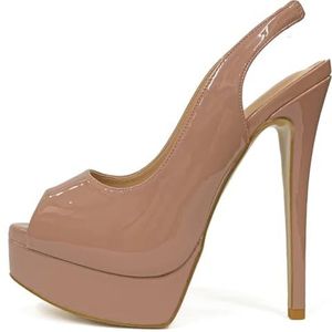 CHMILE CHAU Damesschoenen met hakken- elegante pumps voor dames-stiletto-platform-sexy naaldhak-ronde teen open avond-feest-luxe modieuze achterriem 43-CHC-19, 5 Beige, 40.5 EU