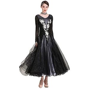 Yhsgscr Volwassen jurk met lange mouwen voor ballroomdanswedstrijden Foxtrot grote A lijn rok voor dames Kleding voor feestdansen Flamenco Performance Kostuums,B,3XL