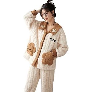 Winter Pyjama Mode Pullover Twee Sets Losse Pyjama Broek Dames Thuis Wear, Kleur: wit, XXL