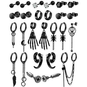 26 stuks roestvrij staal Punk Goth schedel maan schroef kegel Spider Stud Earrings Bengelen hoepel oorbellen voor sieraden Piercing Set