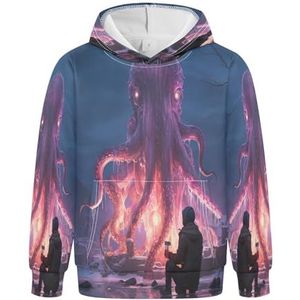 KAAVIYO Roze octopus coole hoodies atletische sweatshirts met capuchon 3D-print schattig voor meisjes en jongens, Patroon, L