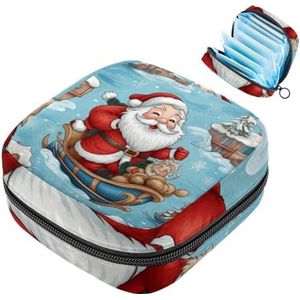 MUOOUM Merry Christmas Santa Claus Maandverband Opbergtas Draagbare Menstruatie Tas voor Vrouwen Tiener Meisjes Menstruatie Cup Pouch Nursing Pad Houder