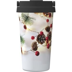 FRGMNT Kerstslinger met verlichting print thermische koffiemok, reizen geïsoleerde deksel roestvrijstalen beker voor thuiskantoor buiten