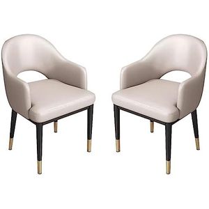 Keuken Eetkamerstoelen Set Van 2 Litchi Lederen Huishoudelijke Bureaustoel Leisure Modern Living Eetkamer Accent Fauteuils Stevige Metalen Poten(Beige white)