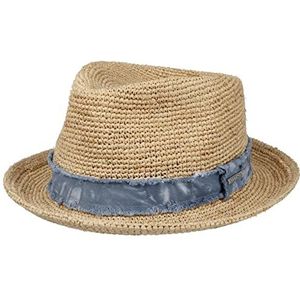 Stetson Crochet Rafia Fedora Strohoed Dames/Heren - strand hoed zonnehoed raffia voor Lente/Zomer - L (58-59 cm) naturel