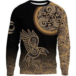 Celtic Raven Totem Hoodie, Viking Keltische Knoop 3D-geprint Los Casual Sweatshirt met Lange Mouwen, Paar Zomer Harajuku Fashion Street Ademend Mesh T-shirt(Color:Round Neck,Size:4XL)