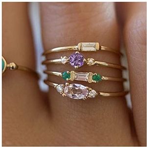 Ringen 4 stks/set kristal zirkoon gouden ring set vintage bohemien vrouwen verlovingsfeest ring set sieraden 925 Sterling Zilver Ring (Color : 8, Size : R070)