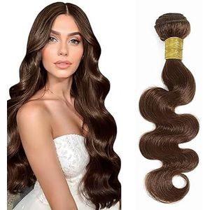 Salharer Body Wave Human Hair Bundles Single Extensions Machine Double Wefts Unprocessed Remy Weave #4 Chocolate Brown Color for Woman 14 Inch