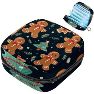 MUOOUM Kerst Peperkoek Man Patroon Maandverband Opbergtas Menstruatie Pad Tas Draagbare Menstruatie Cup Pouch met Rits voor Tiener Meisjes Vrouwen Dames