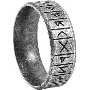 Viking Vintage Runen Ring - Mannen Vrouwen Noordse RVS Elder Futhark Rune Ring - Middeleeuwse Keltische Pagan Viking Letters Wedding Band Duimringen Sieraden (Color : Vintage, Size : 13)
