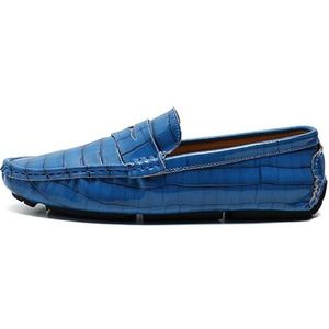 Herenloafers Schoen Ronde Neus Veganistisch Leer Geruite Penny Loafers Lichtgewicht Comfortabele Antislip Klassieke Party Slip On (Color : Blue, Size : 38 EU)