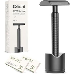ZOMCHI Double Edge Safety Razor met scheermeshouder, metalen scheermes voor mannen met 10 veiligheidsscheermesjes, herbruikbaar scheermes voor mannen en vrouwen - matzwart