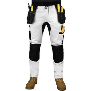 HASHOOB TRADING FZE Heren Fleece Schilder Werkbroek met Utility Holster Zakken Decorateurs Witte Cargo Combat Broek, Wit-1, L