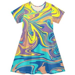 LI ZHI XIN Meisjes Jurk Kinderen Zomer Korte Mouw Ronde Hals Casual Jurken voor Leeftijd 2-8 Artistieke Graffiti Patronen Geel Paars Blauw, Meerkleurig, 2 jaar