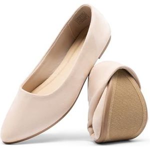 DREAM PAIRS Dames Flats Comfortabele Slip On Zakelijk Werk Kantoor Casual Suede Ballet Flats Puntneus Jurk Schoenen, Naakt, 37 EU