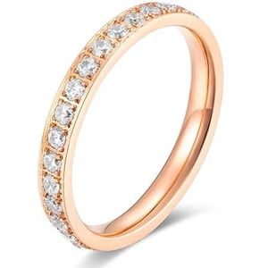 ForTitanium staal met volledige diamanten damesring stapelbare roségouden eindring (Color : Rose gold, Size : 10#)