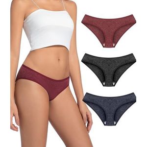FORVEVO Damesondergoed van merinowol, 3-pack, ademende wollen bikinislips, zacht ondergoed voor dames (maten S-XL), Multicolour01, L