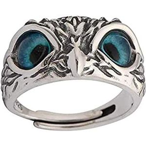 Demon Eye Uil Ring - symbool voor geluk en hogere wijsheid, 925 sterling zilver, retro dier open verstelbare ring statement ring sieraden cadeau voor dames en heren