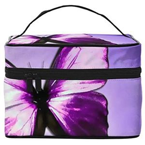 VOZITI paarse vlinder draagbare make-up tas grote reizen cosmetische tas zakje clutch organizer met handvat voor meisjes vrouwen, zwart, één maat, Zwart, Eén maat