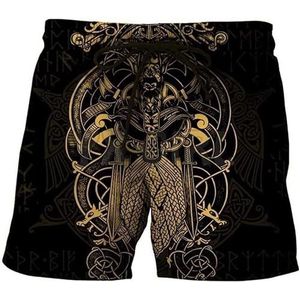 Zwart Viking Workout Shorts Zomer Outdoor Beach Shorts Voor Mannen Sneldrogende Polyester Shorts Casual Zwembroek (Color : Odin, Size : XL)