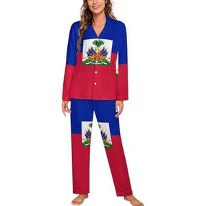 Vlag van Haïti lange mouwen pyjama sets voor vrouwen klassieke nachtkleding nachtkleding zachte pyjama lounge sets