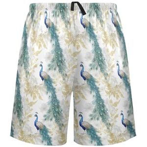 LI ZHI XIN Herenpyjamabroek, korte pyjamabroek, zomer casual shorts, elastische tailleband met trekkoord, rechte losse pasvorm met 2 zakken, S-XXL mooi pauwpatroon, Meerkleurig, S