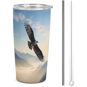 AQRJLPM Eagle Mountains autobeker roestvrij stalen beker met rietje en deksels lekvrij geïsoleerde roestvrijstalen reiskoffiemok pobtable voor koude warme dranken kamperen