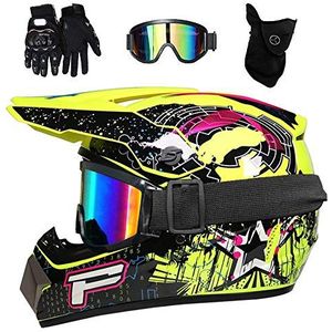 Uniseks Volledige Gezicht MTB Motorcross Helm, Met Bril Handschoenen Masker, Jeugd Kinderen Mode Van de weg af Sport Motor ATV Scooter Helm, Bergafwaarts Enduro BMX Quad Crossmotor Botsing Helm ( Colo