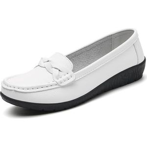WDUDSUDUW Klassieke lederen loafers voor dames, casual slip-on bootschoenen, comfortabele mocassins met zachte zool, D wit., 44 EU