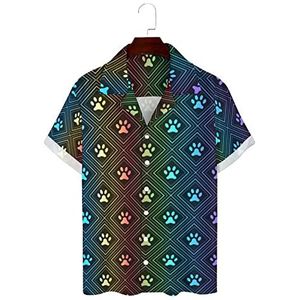 Spectrumpatroon van Paw Footprint Hawaiiaanse shirts voor heren, korte mouwen, Guayabera-shirt, casual strandshirt, zomershirts, M