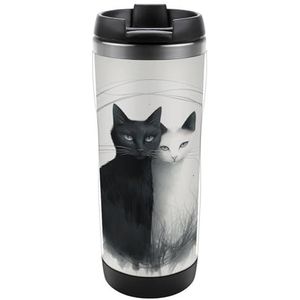 Twee katten knuffelen reizen koffiemok roestvrij staal water flessen geïsoleerde waterfles reizen mok geïsoleerde bekers reizen koffie beker reizen koffie beker 12 oz koffie beker reizen beker