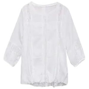 Dvbfufv Damesmode kanten patchwork O-hals pullover blouses dames losse all-match zomer lantaarn mouw shirt, Wit, M