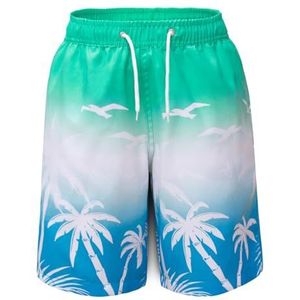 MEILONGER Zwembroek voor jongens, sneldrogend, boardshorts met meshvoering, zakken en verstelbaar trekkoord, groen, wit, blauw (coco), 164