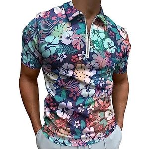 Hawaiiaans poloshirt met tropische bloemen, casual T-shirts met ritssluiting en kraag, golftops, slim fit
