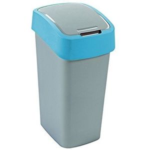 CURVER Flip Bin afvalemmer met klapdeksel, 50 liter, zilver/blauw