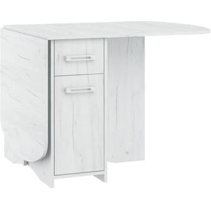 Homlando Uitschuiftafel, HOMI Mini 10, 160 x 80 x 75 cm, klaptafel, keukentafel, eettafel, ovaal, tafel met kast en laden, Craft wit