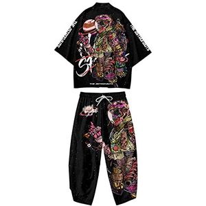 DHFMNLS Traditionele kimono set, heren Japans kimono vest casual bedrukte open jas vest jas + broek set, G7-6XL