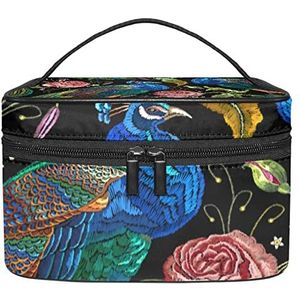 Pauw zwarte make-up organizer tas, reismake-up tas organizer case draagbare cosmetische tas voor vrouwen en meisjes toiletartikelen, Meerkleurig, 22.5x15x13.8cm/8.9x5.9x5.4in