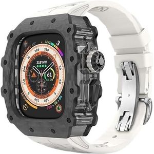 dayeer Koolstofvezel Case Band voor Apple Watch 49MM Ultra2 Ultra, fluorrubber horlogeband met Cover Mod Kit voor Iwatch Series9/8/7/6/5/4/se (Color : Whitebs, Size : 49mm for ultra2 ultra)