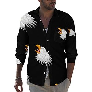 Bald Eagle Head Mascotte Heren Revers Shirt Lange Mouw Button Down Print Blouse Zomer Pocket Tees Tops 4XL