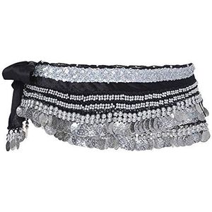 BellyLady Buikdans heupsjaal, multi-rij zilveren munt dansrok, cadeau-idee-zwart, Zwart
