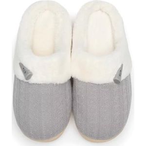 Ninecifun Sloffen Dames Winter Warme Comfortabele Pluche Traagschuim Antislip Indoor Pantoffels(EU36/37,Grijs)