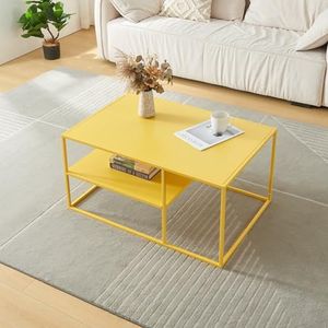 [en.casa] Salontafel Solund bijzettafel metalen tafel met opbergruimte rechthoekig 45x90x60 cm geel
