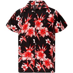 King Kameha Funky Hawaïaans shirt voor heren, casual, button-down, zeer opvallend, korte mouwen, vakantie, palmen, mono, wild, tropische bloemen, uniseks, XL