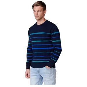 Koroshi Trui met lange mouwen van katoen, gestreept, ronde hals, marineblauw, voor heren, Blauw, XXL