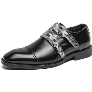 Formele schoenen Oxford for heren Instappers Tweekleurige vierkante neus Patchwork Dubbele monniksband Antislip Antislip Blokhak Rubberen zool Buitenshuis (Color : Black, Size : 39 EU)