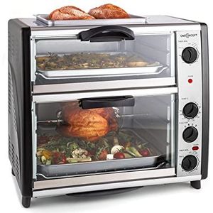 oneConcept all-you-can-eat dubbele oven - elektrische oven, twee aparte bakkamers, 42 liter totaal volume, grillplaat, 2400 W, instelbare temperatuur: 60-240 ° C, roestvrij staal, zilver